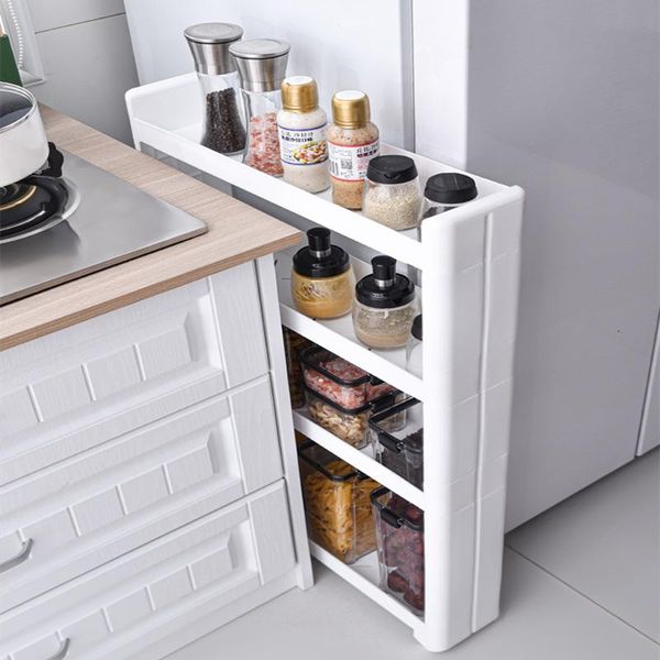 

hooks & rails movable crevice storage rack kitchen floor-standing refrigerator gap trolley multi-layer bathroom