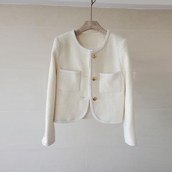 

women's jackets cbafu tweed women jacket wool cardigans white korean chic long sleeve autumn winter suit coat short outwear n31, Black;brown