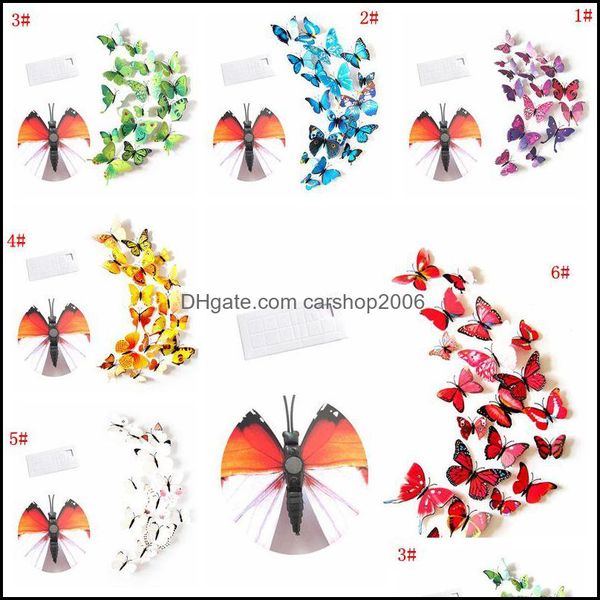 Aufkleber Dekor Garten 12 Stücke 3D Wand PVC Simulation Stereoskopischer Schmetterling Wandaufkleber Kühlschrankmagnet Kunst Aufkleber Kinderzimmer Home Decor Vt0446 D