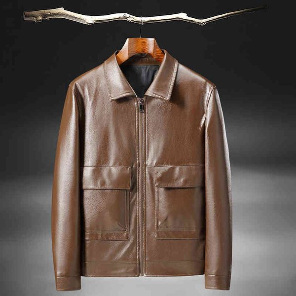 

men's polos browon leather jacket autumn winter thin collar zipper business casual for clothing npkz, White;black