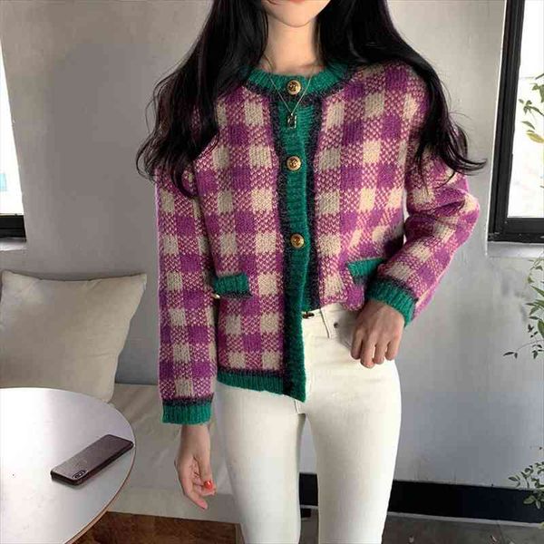 

korean spring knitted lady vintage women sweater plaid knit cardigan female fashion coat for clothing, White;black