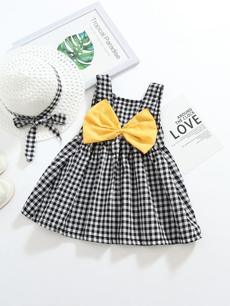

toddler girls big bow gingham dress with hat she, Red;yellow