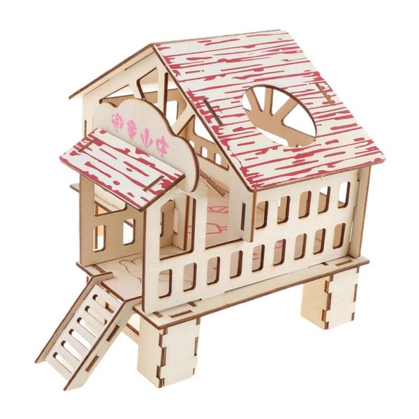 

small animal supplies 157a hamster hideout wooden hut animals double layer villa rat room house cage exercise toy with ladder board