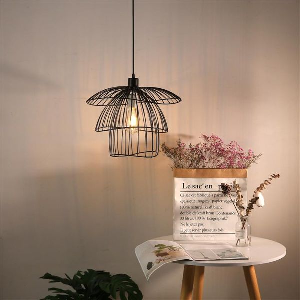 

pendant lamps nordic minimalist lights wrought iron straw hat led lamp bedroom hanging home decoration lighting fixtures