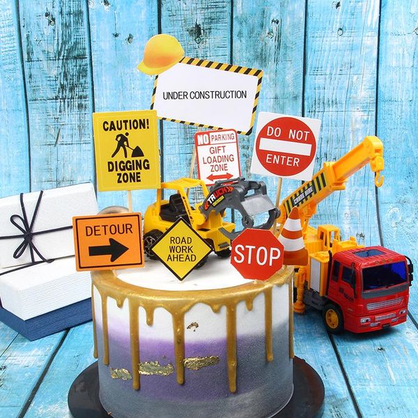 

other festive & party supplies children's construction vehicle excavator bulldozer sign cake er kids birthday baby shower decorations s