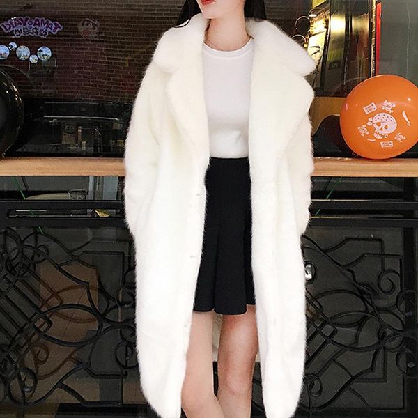 

women's fur & faux white coat oversize winter loose long women jackets luxury mink hair thick plush warm female coats outerwear overcoa, Black