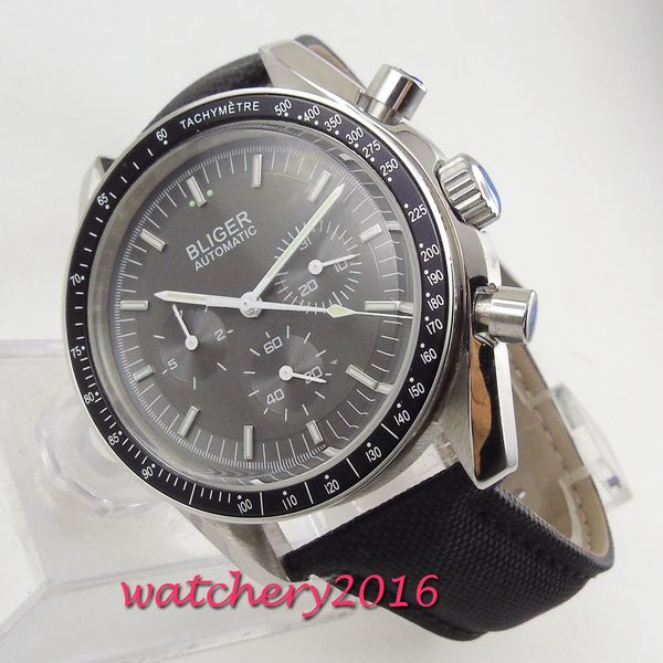 

brand luxe bliger 2019 fashion leather band grey dial automatic men watches casual business man clock, Slivery;brown