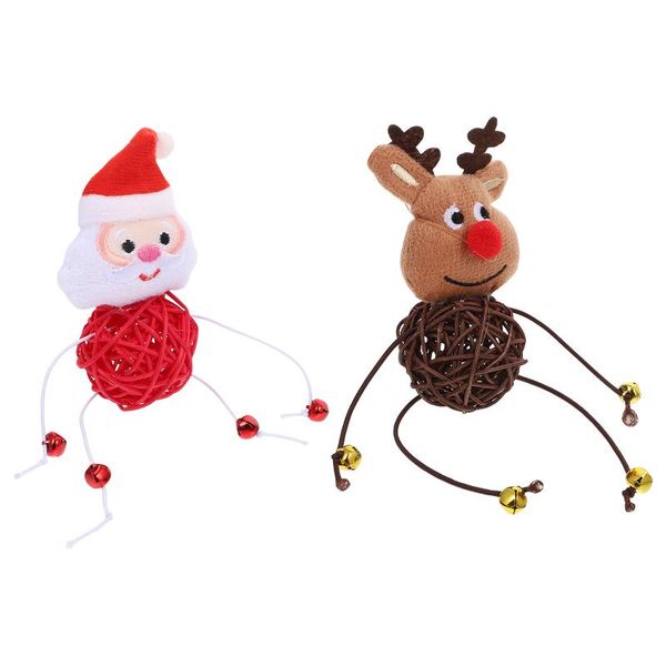 

cat toys 2pcs christmas pet bite resistance plush rattan kitten molar