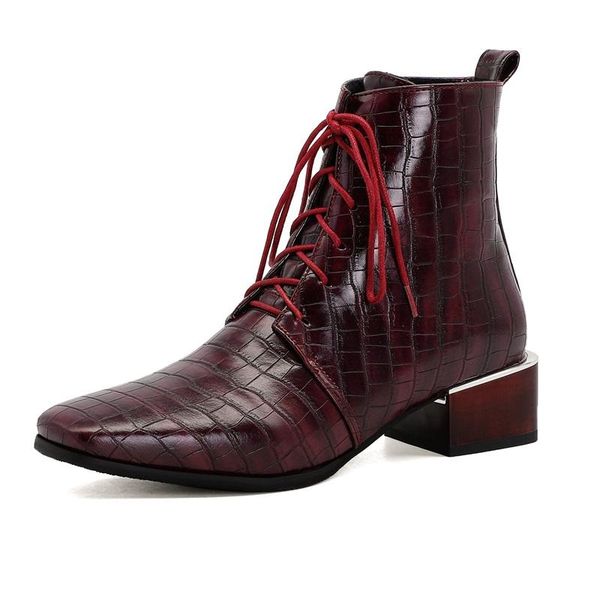 

boots elegant square toe shoes woman autumn winter ankle med heels demi-season for women dress party short 43, Black