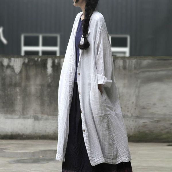 

retro solid long cardigan women autumn blouses casual sleeve shirts female button o neck oversized tunic women's &, White