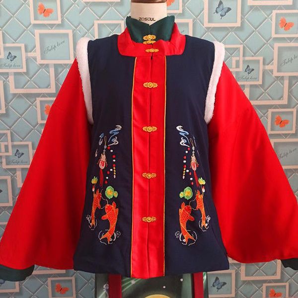 

ancient chinese jackets women traditional retro hanfu qipao velvet tang suit embroidery vest coat oriental fashion clothing ethnic, Red
