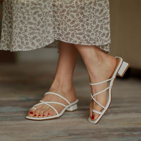 

women summer sandals for walking home concise 3cm low heels slippers casual house shoes woman square, Black