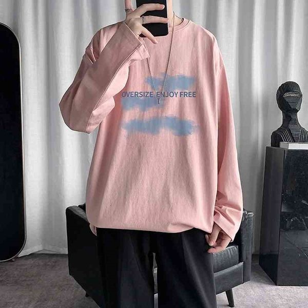 

men's t-shirts men long sleeve t fashion printed o neck cotton pink streetwear harajuku dress tee nnmp, White;black