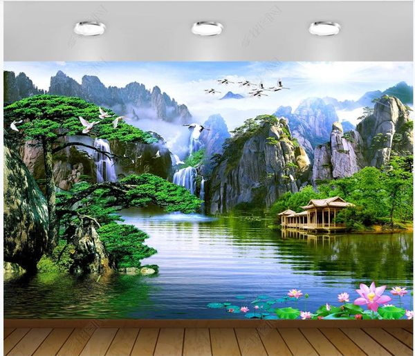 Foto personalizada papéis de parede 3d murais Papel de parede moderno chinês tradicional floresta pastoral paisagem pintura papéis de parede para a decoração da sala de estar