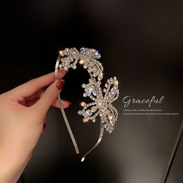 

fashion simple personality trendy band spring new full diamond butterfly hairband net red design sense hair accessories women, Silver