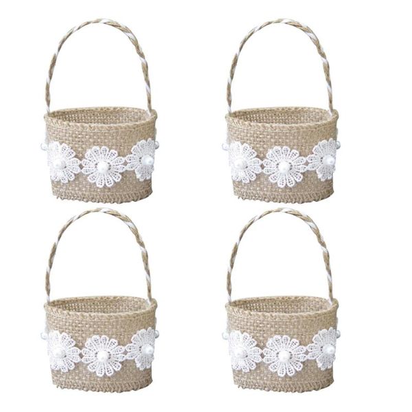 

gift wrap 4pcs linen flower basket romantic storage holder wedding party for candy