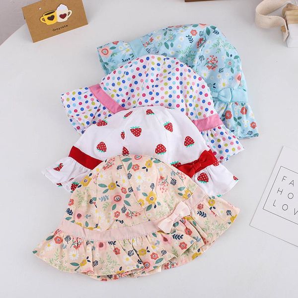 

caps & hats cute baby girl print flower bowknot hat children outdoor kids girls sun intant toddler beach princess cap born, Yellow