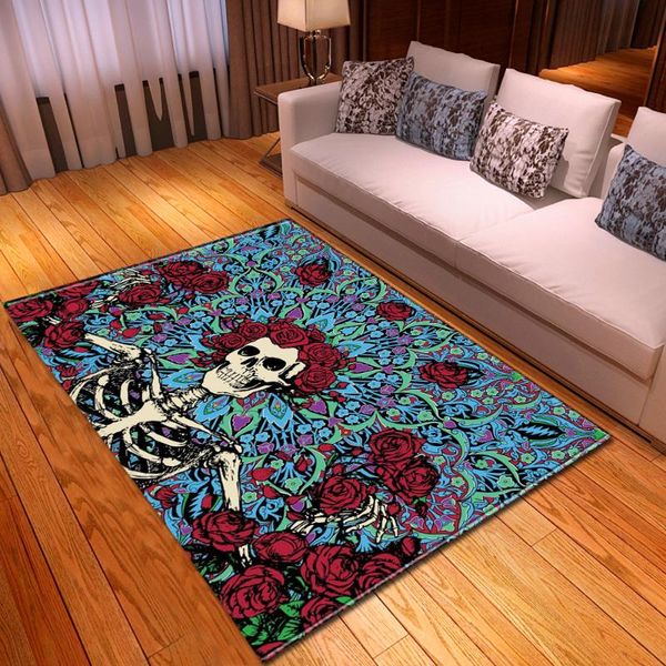 

carpets halloween party area rugs coffee table mats creative 3d rose skulls pattern for living room home decor large carpet