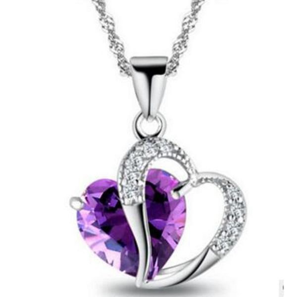 

pendant necklaces crystal necklace heart-shaped chain short clavicle design for women fashion jewelry, Silver