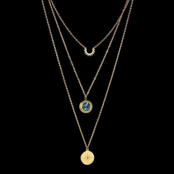 

pendant necklaces allme trendy multi layers shiny rhinestone starburst necklace for women gold shell coin stainless steel, Silver
