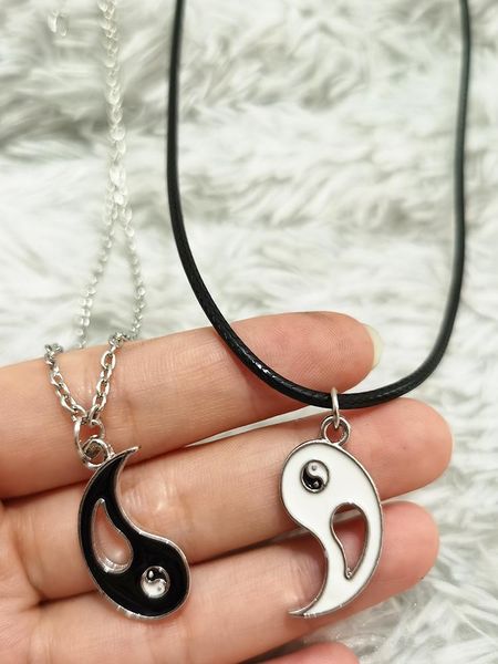 

chains 2pcs/set yin yang pendant necklace birthday jewelry gifts for couple or friends unisex, Silver