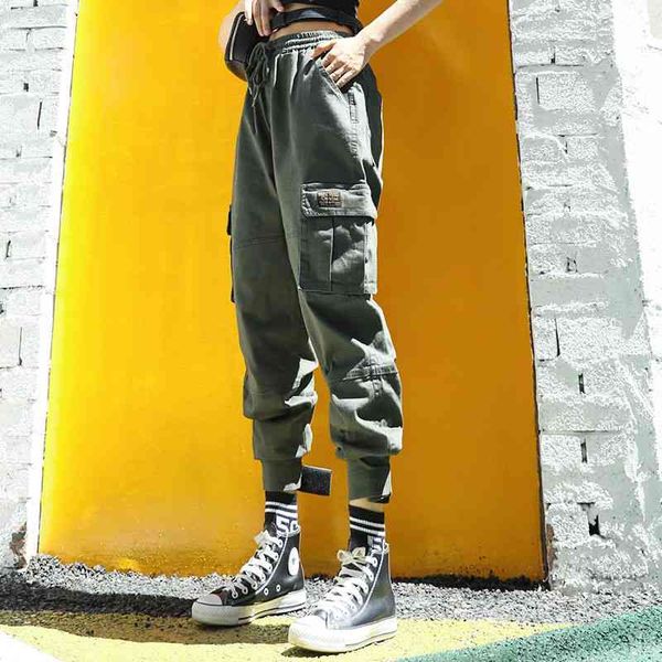 

women's jeans cotton cargo pants for autumn female korean loose ankle banded pant casual straight s bottoms rjch, Blue