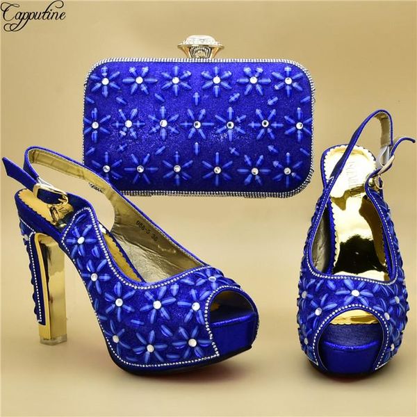 

dress shoes amazing party set roal blue and evening bag with stones for fashion lady 988-5 heel height 12cm, Black