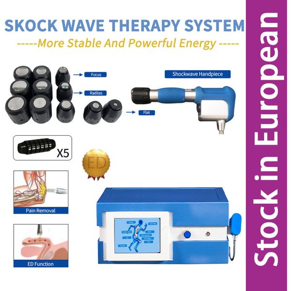 Espanha na máquina de terapia de ondas de choque de estoque para função muscular ED Ultrassonic Shockwave Dor Remoção