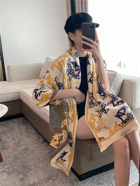 

2021 and new korean printed scarf women's fashion imitation cashmere bib medium long shawl, Blue;gray