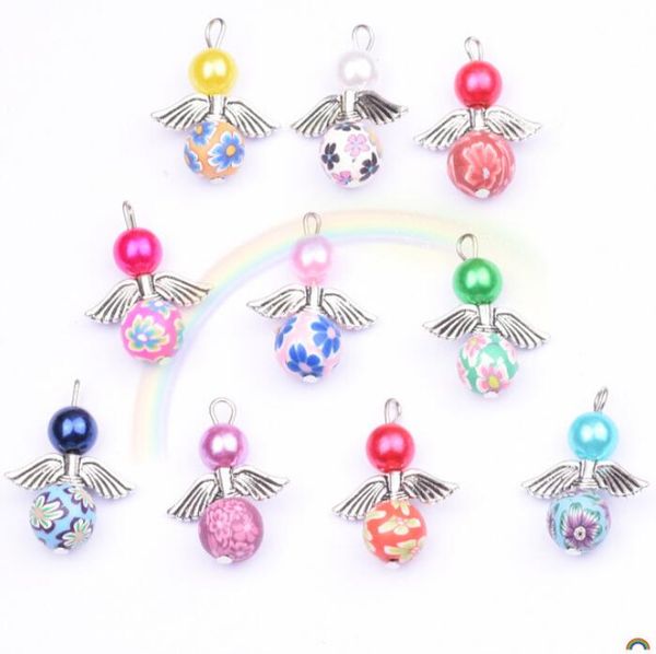 

5pcs/pack mixed angel wings pendants charms clay beads for earring necklace made diy jewelry making crafts kids birthday gift set, Bronze;silver