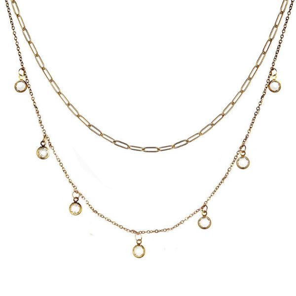 

chokers stainless steel paper clip chain tassel crystal choker necklaces for women layered trendy jewelry, Golden;silver