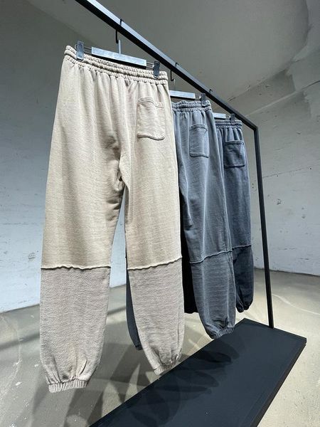 

men's pants sweatpants men washed spliced pocket retro vintage full length drawstring elastic waist casual pencil wild autumn spring, Black