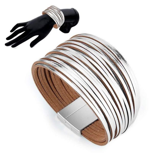 

charm bracelets bohemian pu leather alloy 1pc 16 colors women gifts slim strips multilayer wide wrap bracelet graceful, Golden;silver