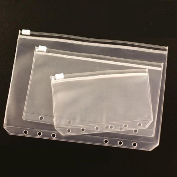 

5pcs lot a5 a6 a7 files standard transparent pvc loose leaf pouch with self styled zipper filing organizer product binder