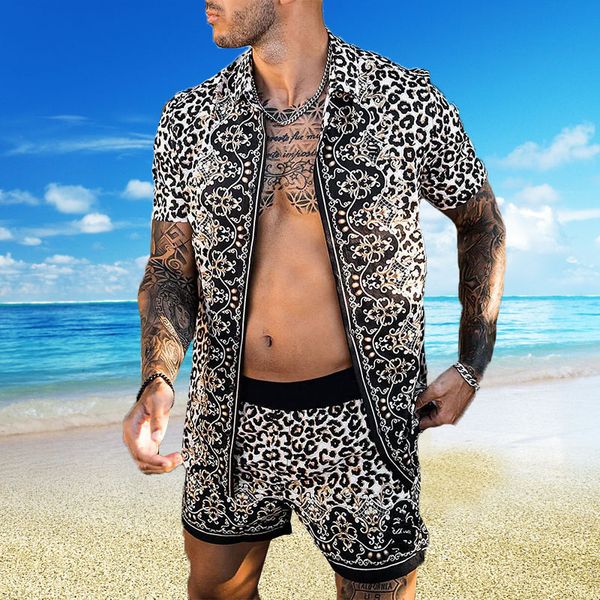 

swimwear beach wear tracksuits two piece vintage blouse shirt casual loose men's short sleeve shorts beach suit sports summer clothing, Gray