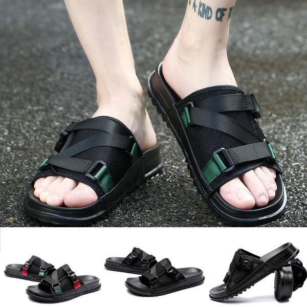 

slippers summer shoes leisure mens flat klapki open toe non-slip sandals flip flops beach shoe slipper zapatos de hombre men, Black