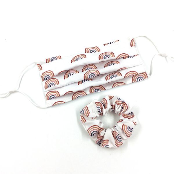 

cotton folding rainbow ear circle digital printing pleated non disposable flat cloth mask