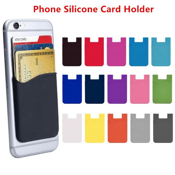 Porta carte di credito in 15 colori, adesivo in silicone, porta carte di credito, custodia a portafoglio, tasca a manica, compatibile con smartphone