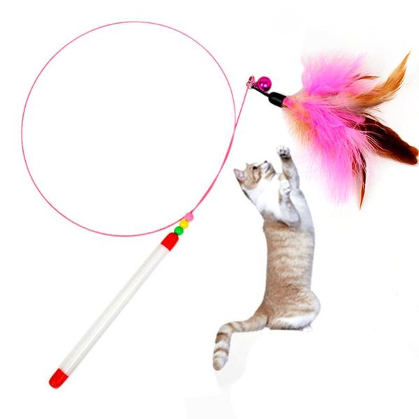

cat toys kitten teaser interactive toy rod with bell and feather for pet