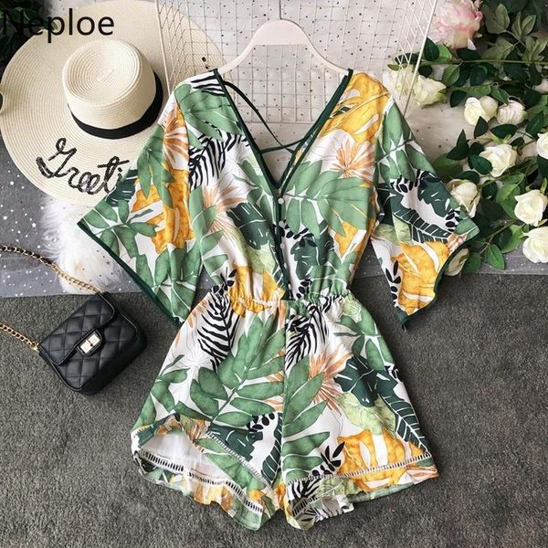 

women's jumpsuits & rompers neploe high waist hip bohemian wide leg summer green print holiday beach playsuit open back 48557, Black;white