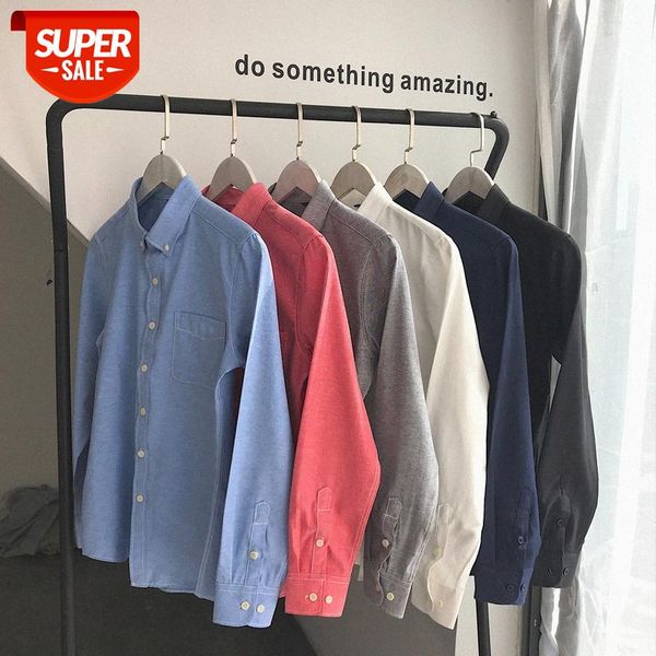 

men's cotton oxford long-sleeved middle school students pure color shirt hong kong style cardigan men #ct18, White;black