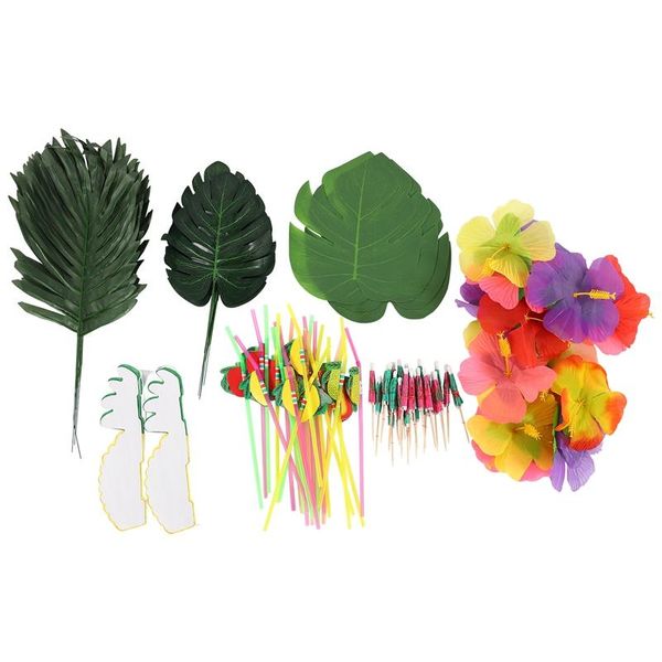 

party decoration 107 pcs tropical set with hawaiian table skirt palm leaves flowers tissue pineapple umbrellas and 3d f