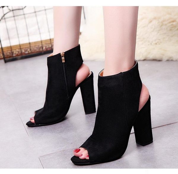 

sandals plus size 35-43 2021 summer high heels women fashion open toe block shoes woman black wine