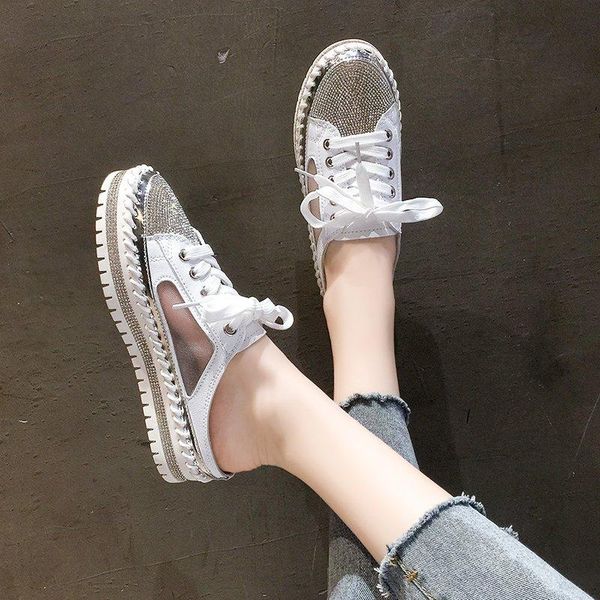 

slippers low cover toe house platform flat shoes female glitter slides fashion slipers women loafers jelly luxury 2021 soft rubb, Black