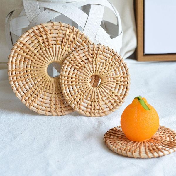 

mats & pads rattan woven placemat handmade coasters waterproof round placemats insulation heat table pad kitchen accessories home decor