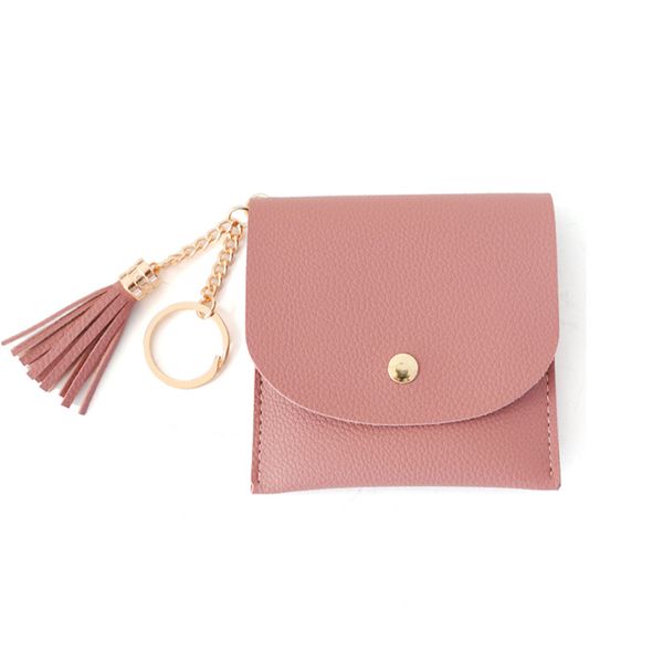 

new women's wallet simple fashion mini slim pu leather luxury card holder short tassel keychain wallet, Red;black