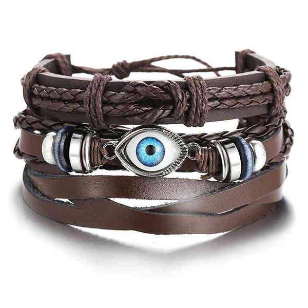 

eye multilayer adjustable leather hand woven men's bracelet yiwu jewelry, Black