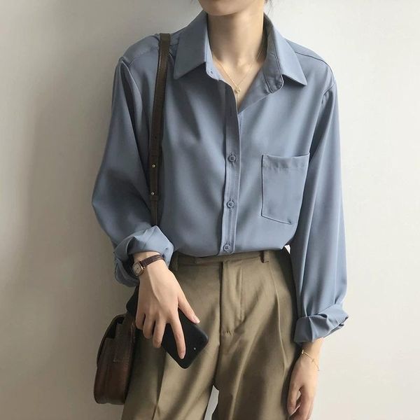 

women's blouses & shirts 2021 vintage blouse women autumn long sleeve shirt korean style loose casual white solid elegant blusas all