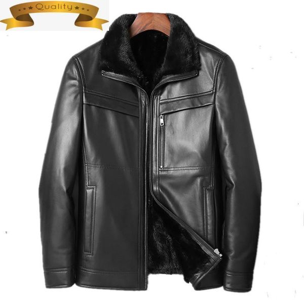 

jacket men genuine leather real liner warm coat winter sheepskin coats plus size l11-7100 my1801 men's & faux, Black