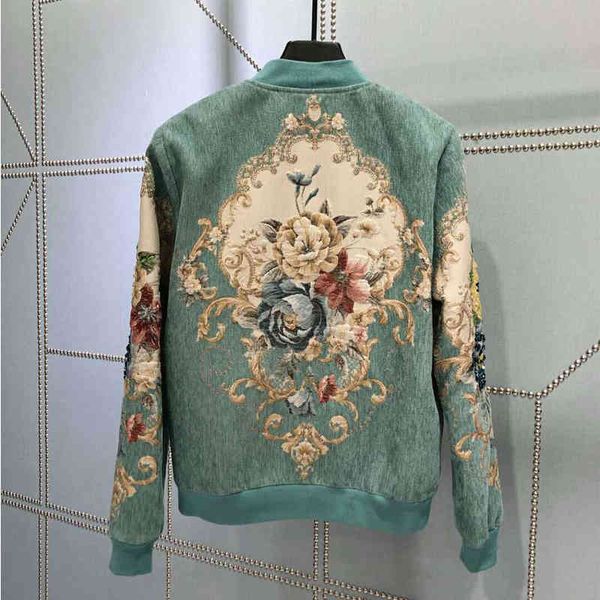 

seqinyy vintage luxury jacket 2021 early autumn fashion design female jacquard beading flowers high blue higher quality, Black;brown